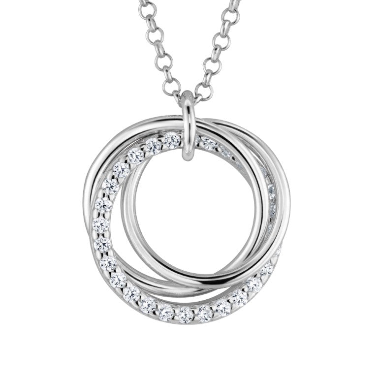 Rhodinierte Ankerkette mit einem Doppelring-Anhänger, aus 925 Silber, Anlaufgeschützt, Breite ca 0,6 mm, Länge 42+3 cm