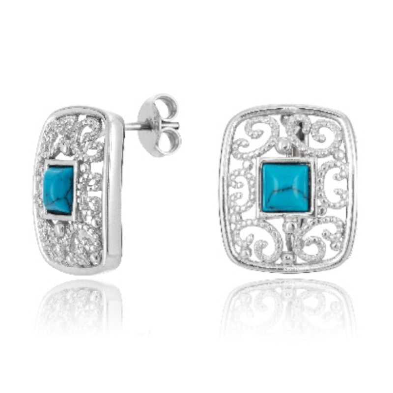 Silberohrringe mit Türkis, Stecker, rhodiniert, aus 925 Silber, 20 mm x 15 mm, Anlaufgeschützt