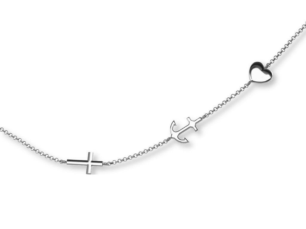 Ankerkette mit dreifachem Glaube-Liebe-Hoffnung-Anhänger, aus 925 Silber, Anlaufgeschützt, Breite 1,5 mm, Länge 36+3 cm