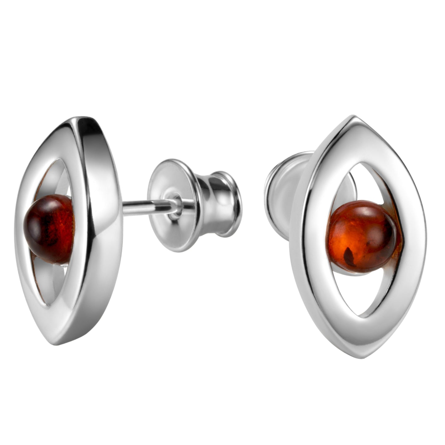 Silberohrringe mit Bernstein, Stecker aus 925 Silber, 15 mm x 8 mm, Anlaufgeschützt