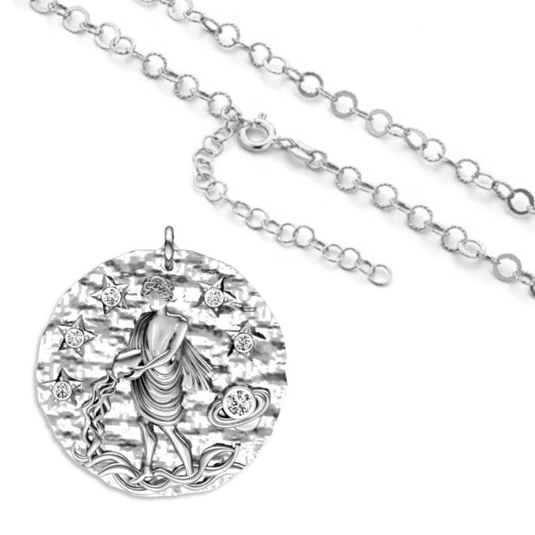 Rhodinierte breite Kette mit einem Sternzeichen Wasserman-Anhänger, aus 925 Silber, Breite ca 4,5 mm, Länge 42 + 8 cm