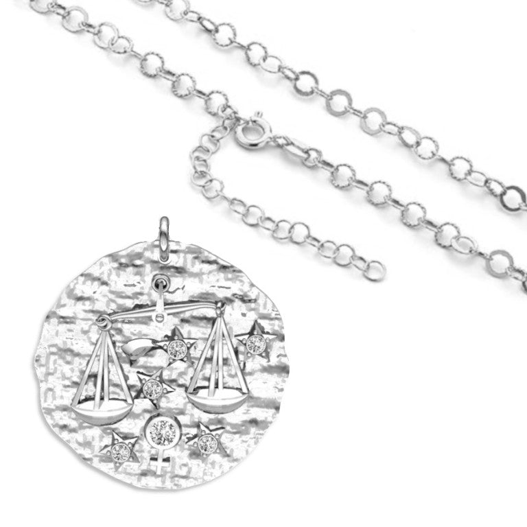 Rhodinierte breite Kette mit einem Sternzeichen Waage-Anhänger, aus 925 Silber, Breite ca 4,5 mm, Länge 42 + 8 cm