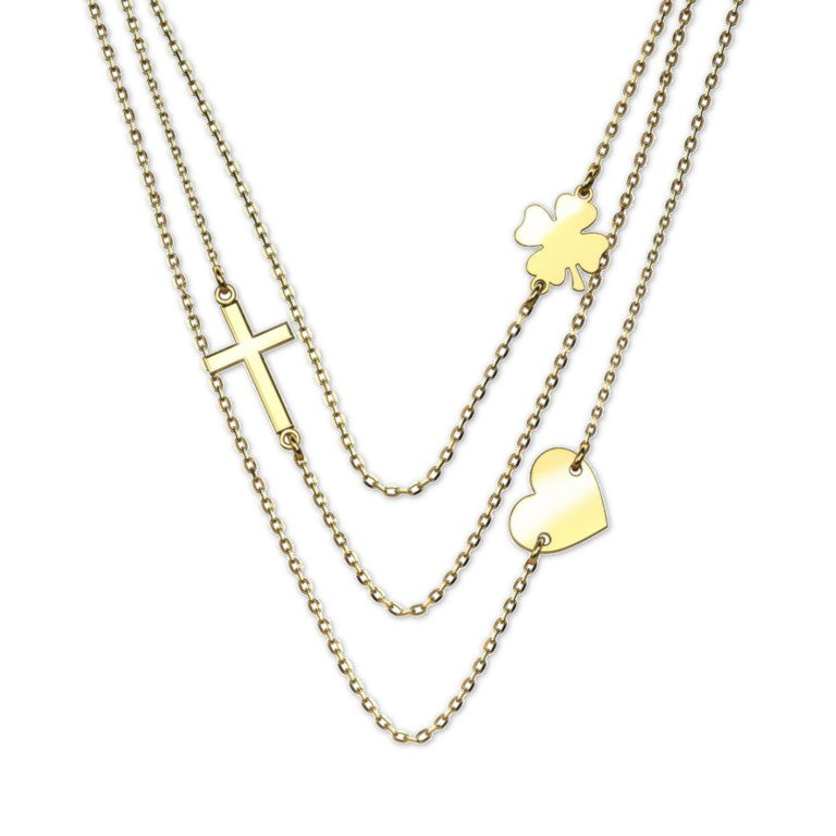 Dreifache vergoldete Ankerkette mit Glaube-Liebe-Hoffnung Anhänger, aus 925 Silber, Anlaufgeschützt