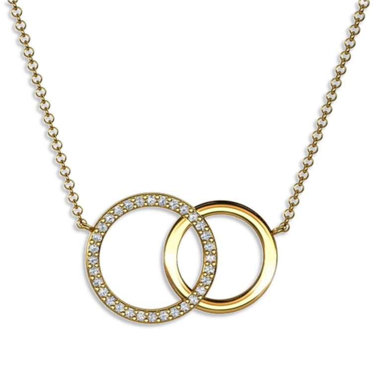 Vergoldete Ankerkette mit einem Doppelring-Anhänger, aus 925 Silber, Anlaufgeschützt, Breite ca 1,5 mm, Länge 42+3 cm