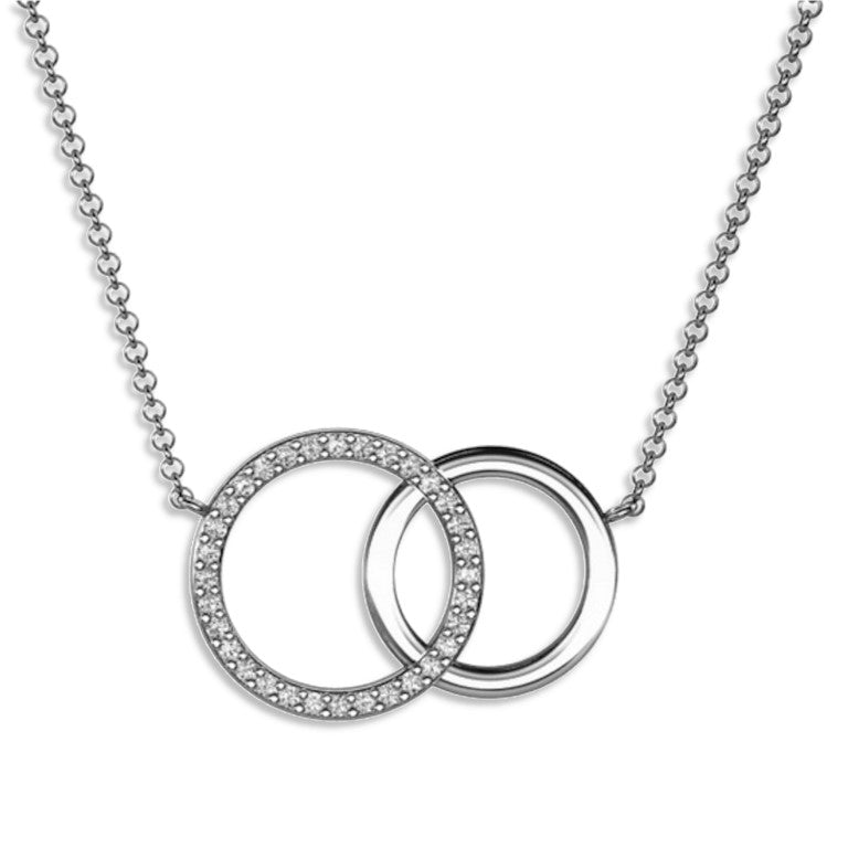 Rhodinierte Ankerkette mit einem Doppelring-Anhänger, aus 925 Silber, Anlaufgeschützt, Breite ca 1,5 mm, Länge 42+3 cm