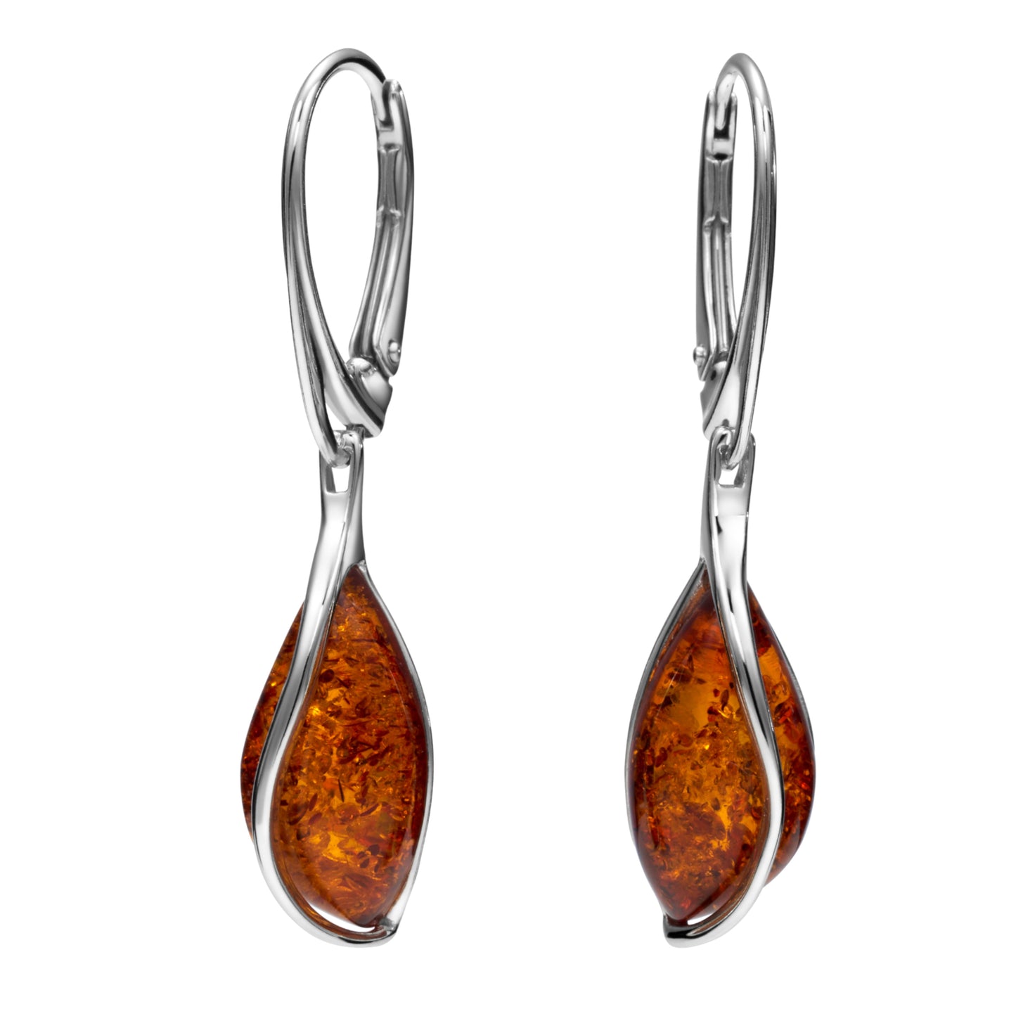 Silberohrringe mit Bernstein, aus 925 Silber, englische Verschlüsse, 35 mm x 11 mm, Anlaufgeschützt