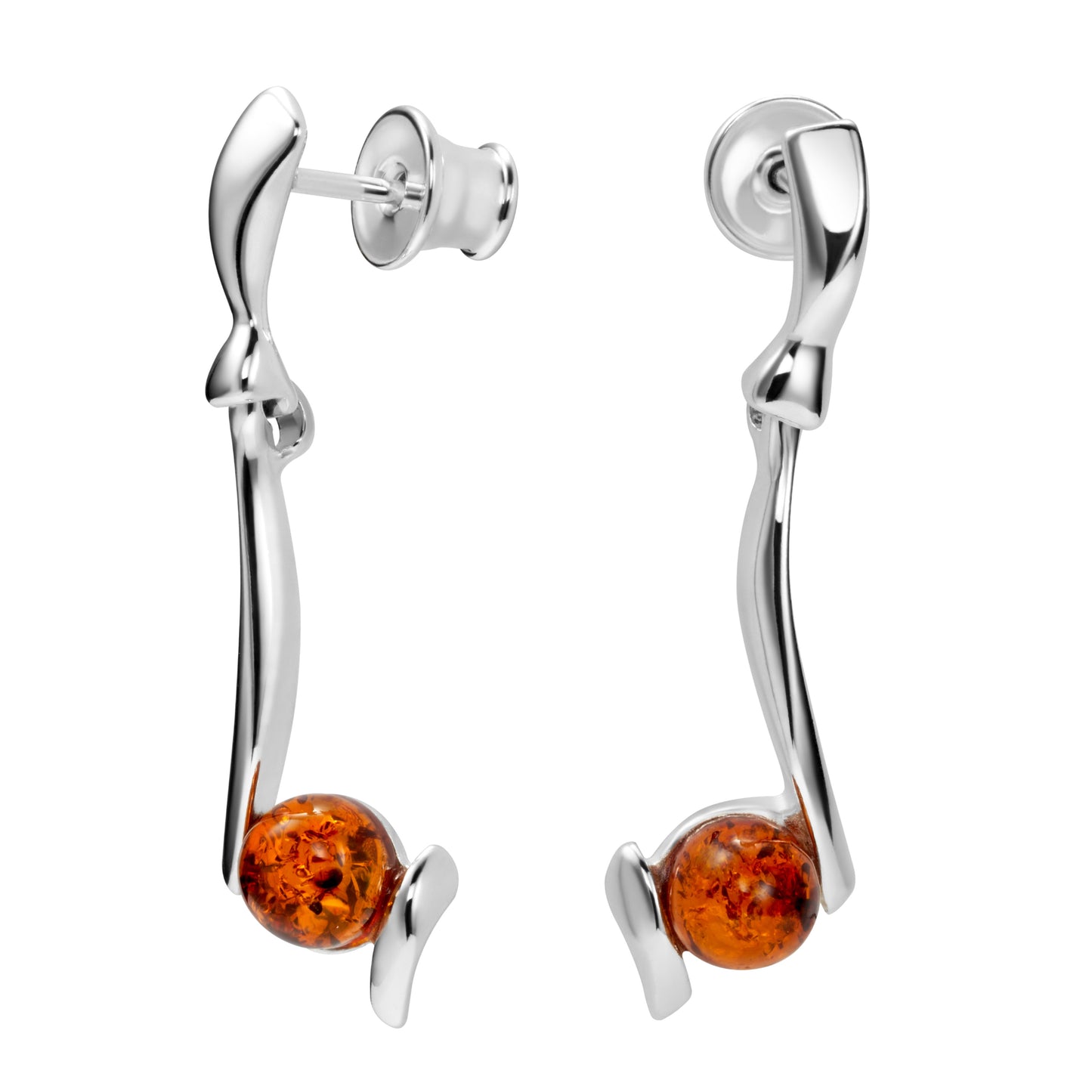 Silberohrringe mit Bernstein, aus 925 Silber, englische Verschlüsse, 30 mm x 8 mm, Anlaufgeschützt