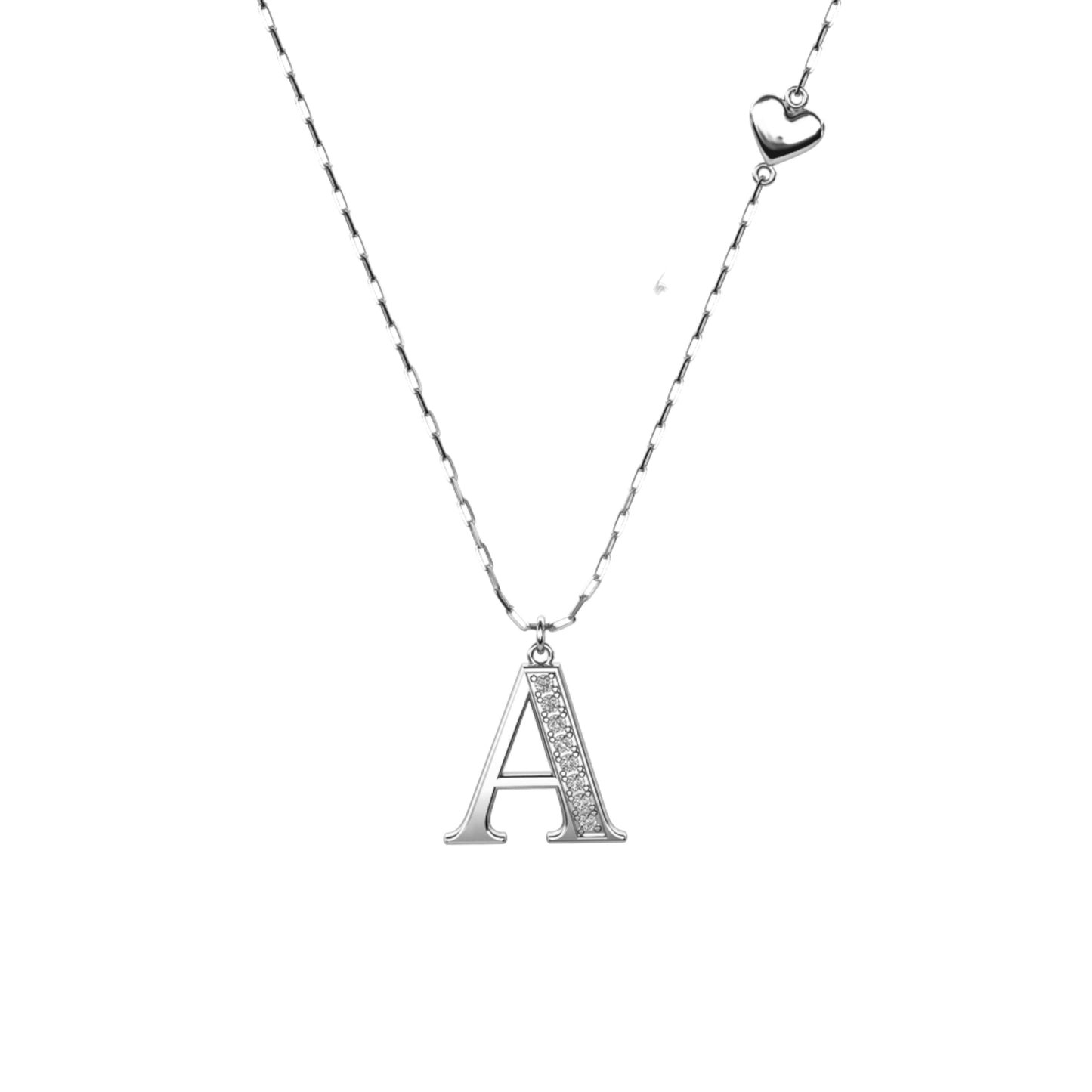 Ankerkette mit einem Buchstaben "A"-Anhänger und einem kleinen Herz, aus 925 Silber, Breite ca. 1 mm, Länge 42 + 3 cm