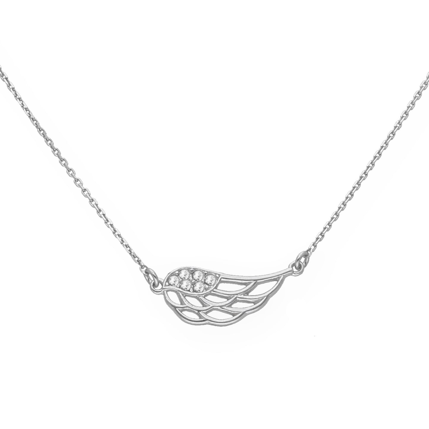 Ankerkette mit einem Engelsflügel-Anhänger, aus 925 Silber, Anlaufgeschützt, Breite 0,6 mm, Länge 42+3 cm