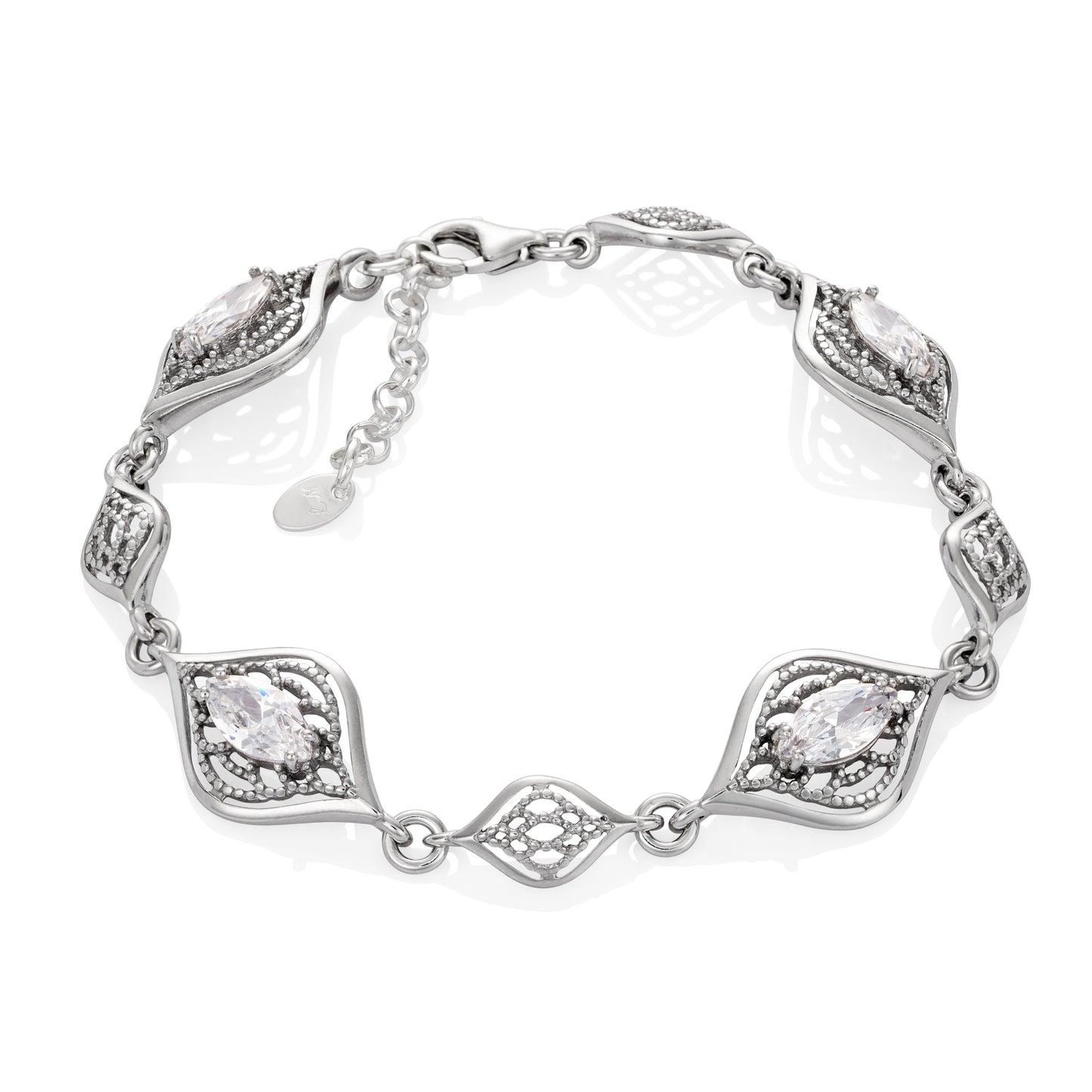 Ein Armband mit Zirkoniasteinen aus 925 Silber, Anlaufgeschützt Breite 13 mm, Länge 18-21 cm
