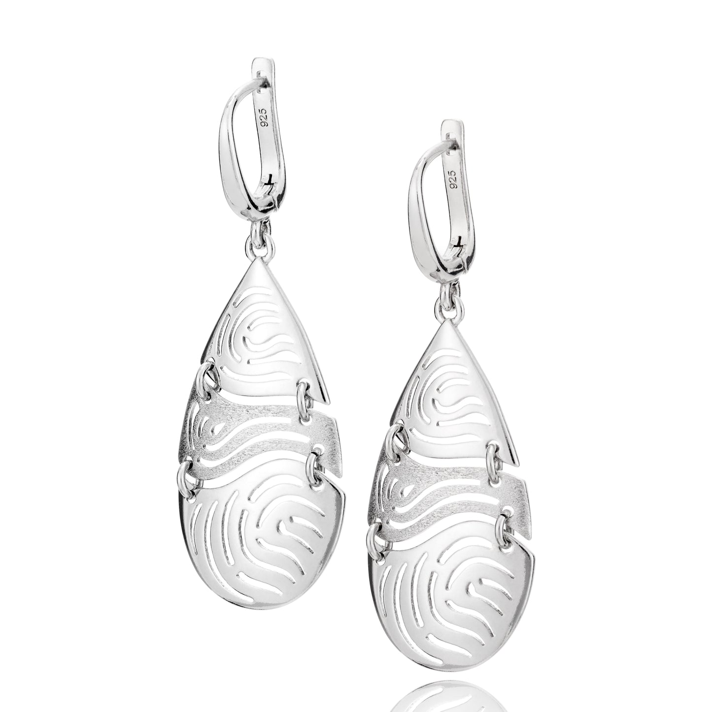Tropfenförmige Silberohrringe englischer Verschluss, teilrhodiniert, aus 925 Silber, Anlaufgeschützt