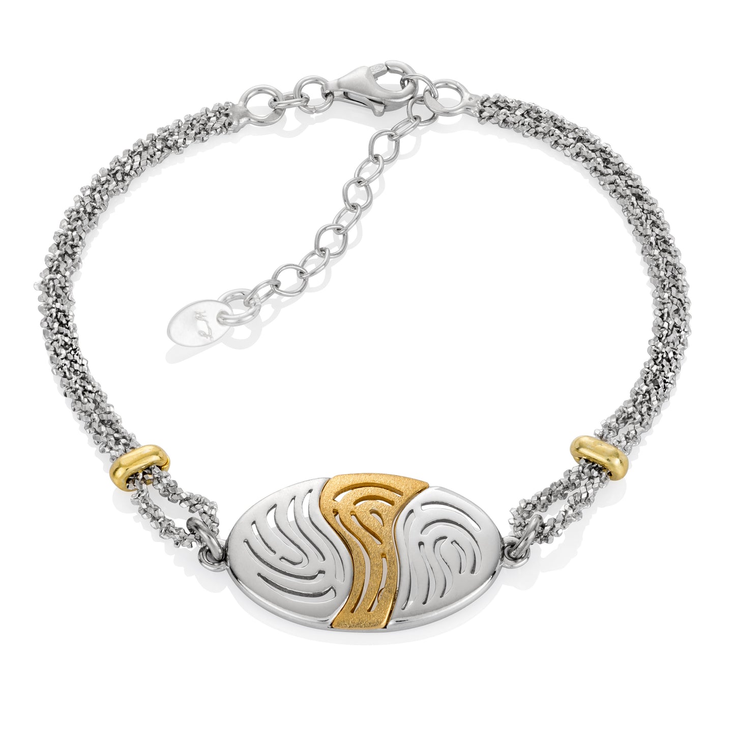 Ein teilvergoldeter Armband aus 925 Silber, Anlaufgeschützt Breite 3 mm, Länge 18-21 cm