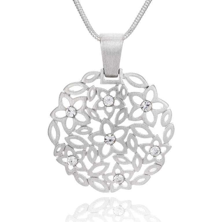 Runder Anhänger mit Blumenmotiv aus 925 Silber, Anlaufgeschützt, Durchmesser ca. 25 mm (ohne Kette)