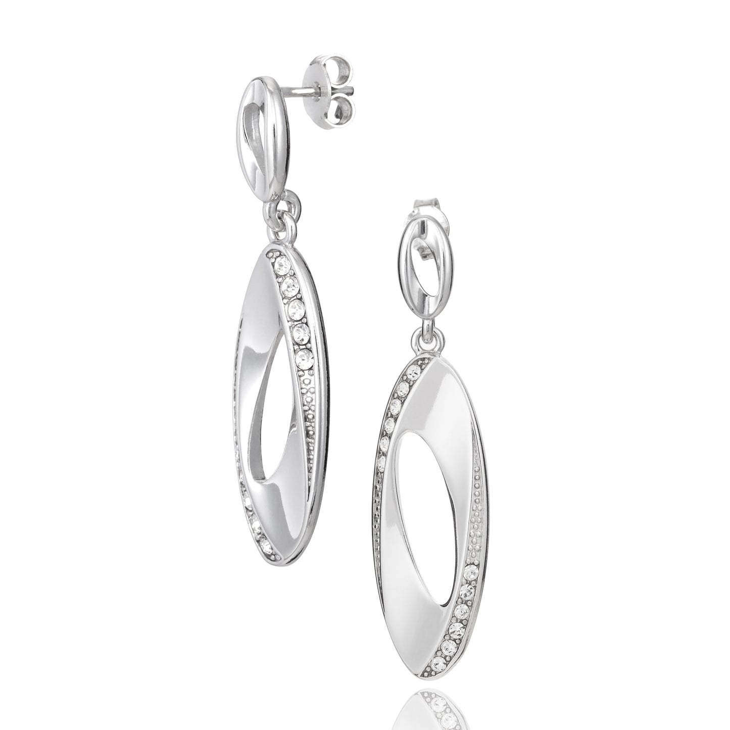 Silberohrringe mit Zirkonia, Stecker, rhodiniert, aus 925 Silber, 37 mm x 10 mm, Anlaufgeschützt