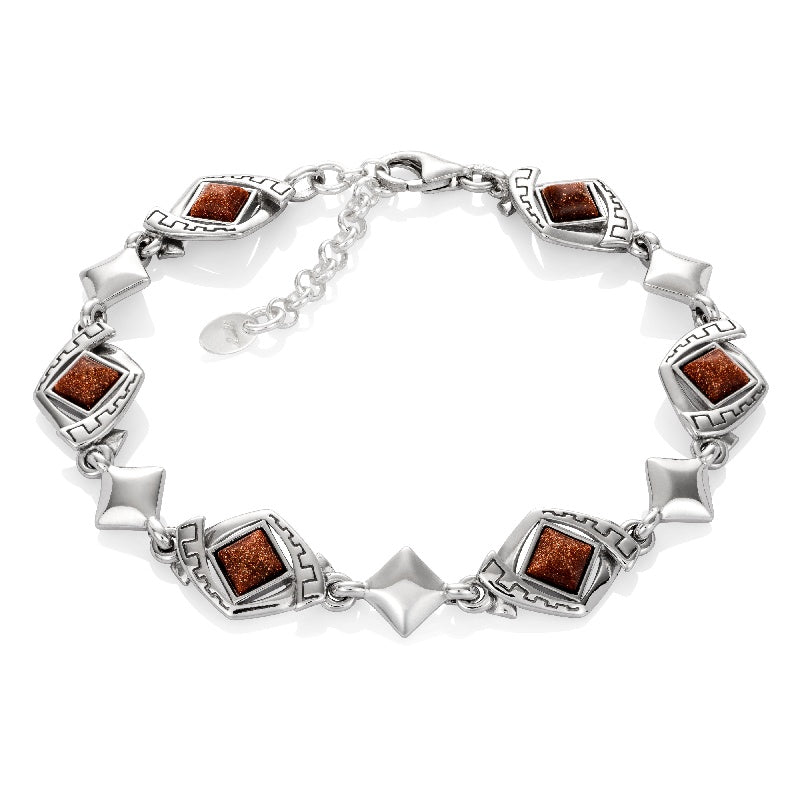 Ein Armband mit Goldflussteinen aus 925 Silber, Anlaufgeschützt Breite 10 mm, Länge 18-21 cm