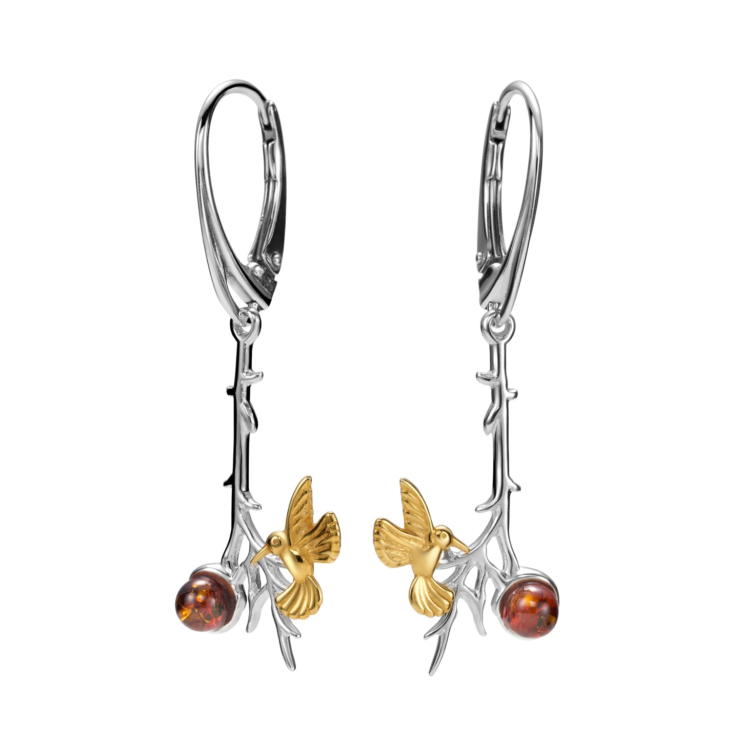 Silberohrringe Schmetterling mit Bernstein aus 925 Silber, mit Klappverschluss, 40 mm x 13 mm, Anlaufgeschützt (Kopie)