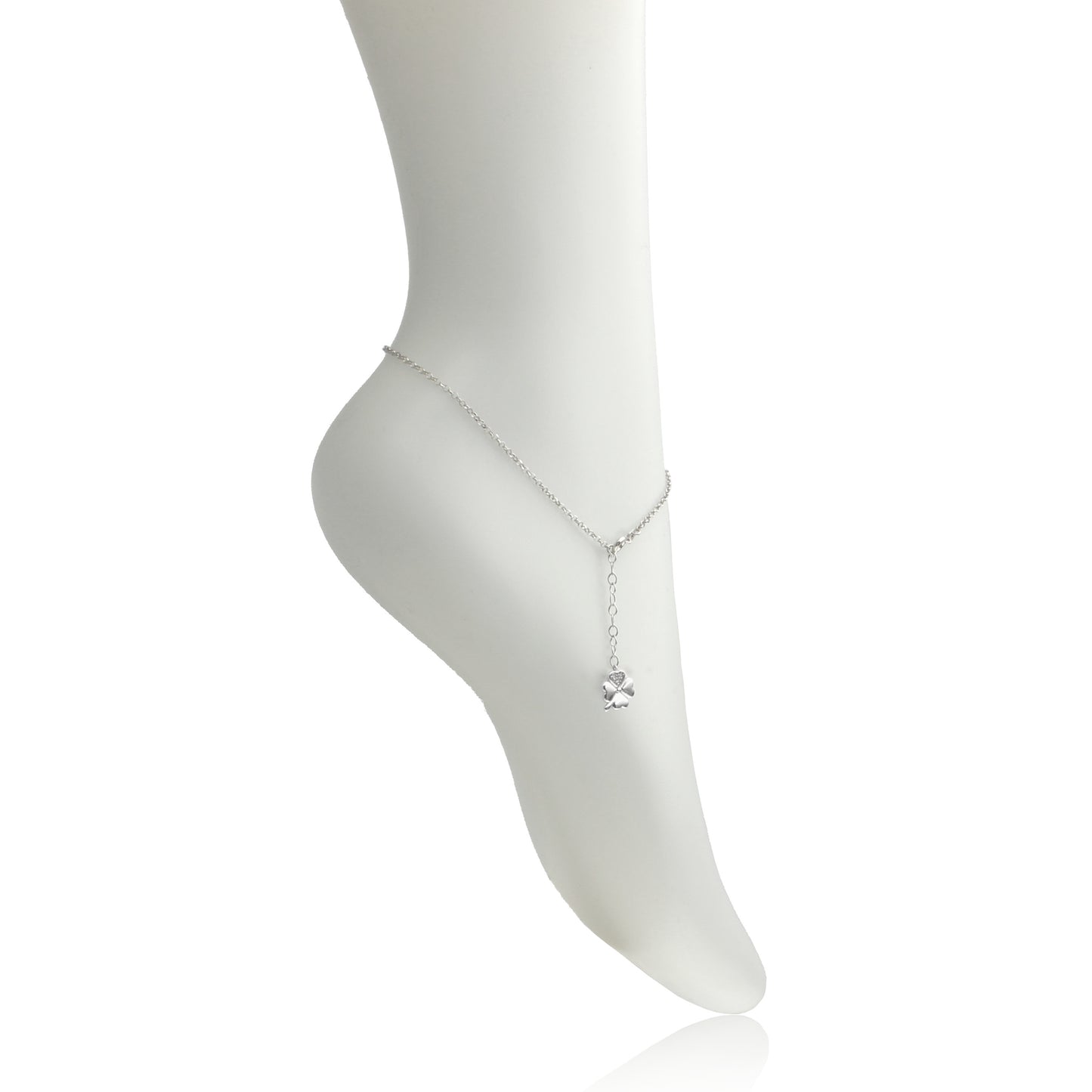 Eine Fußkette mit Kleeblatt aus 925 Silber, Anlaufgeschützt Breite 0,6 mm, Länge 23 + 3 cm (Kopie)