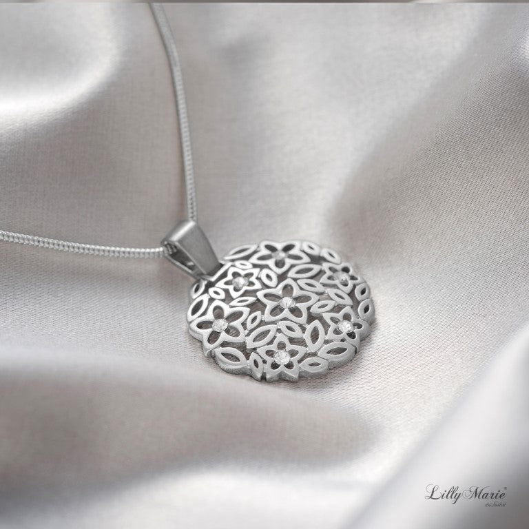 Runder Anhänger mit Blumenmotiv aus 925 Silber, Anlaufgeschützt, Durchmesser ca. 25 mm (ohne Kette)