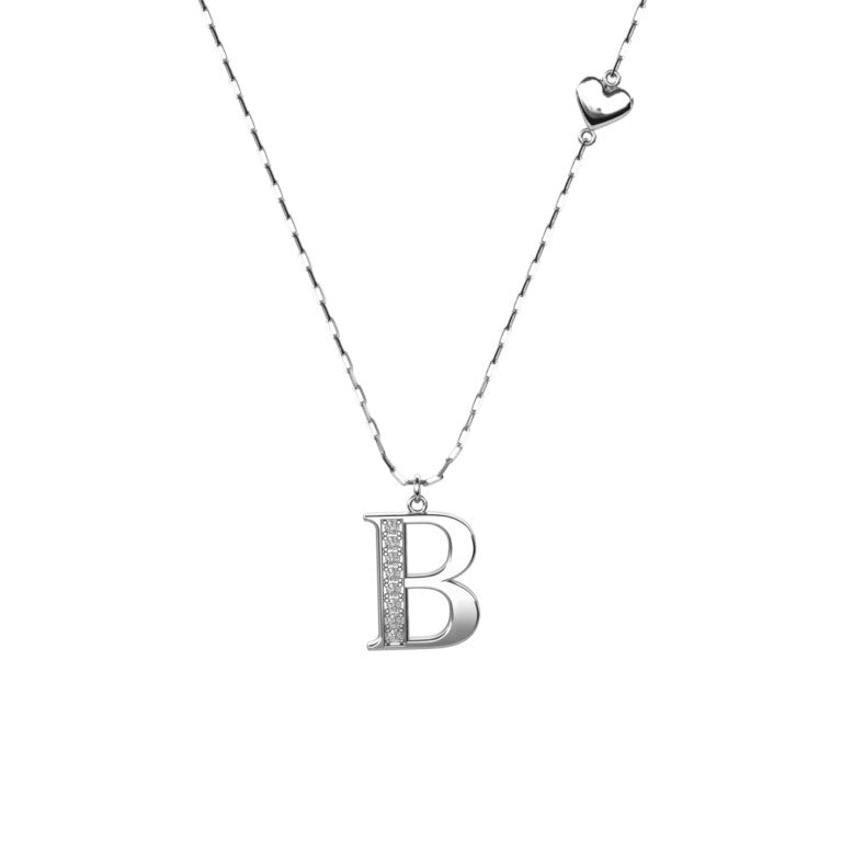 Ankerkette mit einem Buchstaben "B"-Anhänger und einem kleinen Herz, aus 925 Silber, Breite ca. 1 mm, Länge 42 + 3 cm