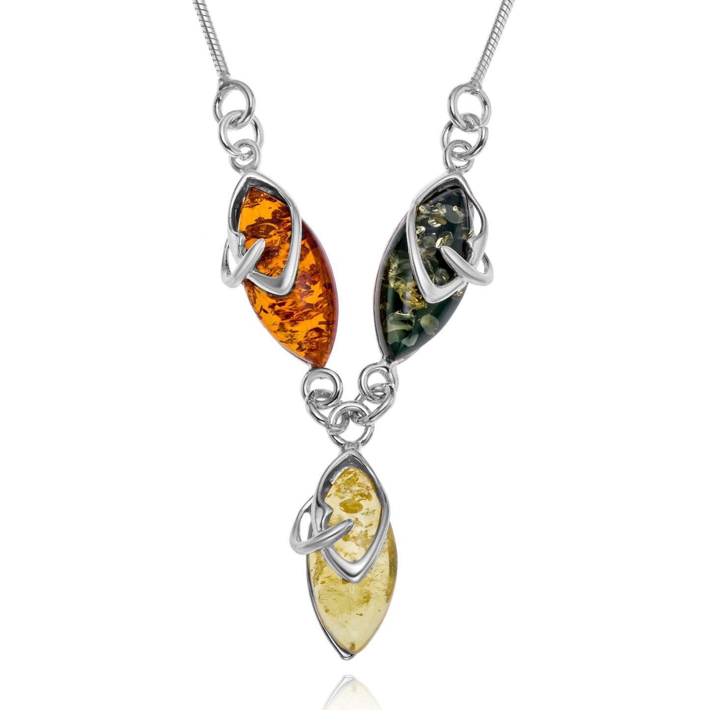Ein Silberanhänger mit Bernstein, Größe 12 mm x 16 mm, Kette 45+5 cm