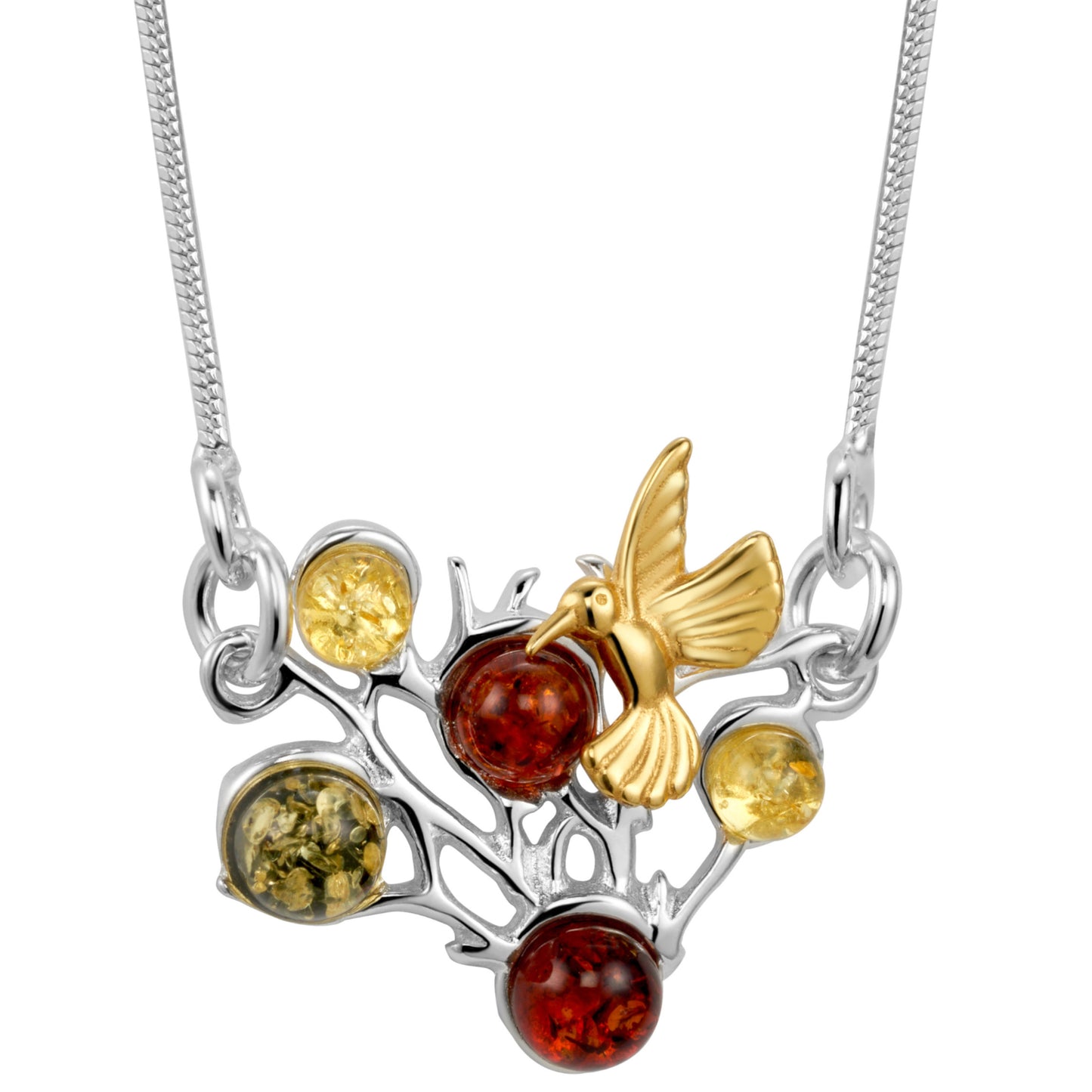 Ein Silberanhänger mit Bernstein, Größe 20 mm x 16 mm, Kette 45+5 cm