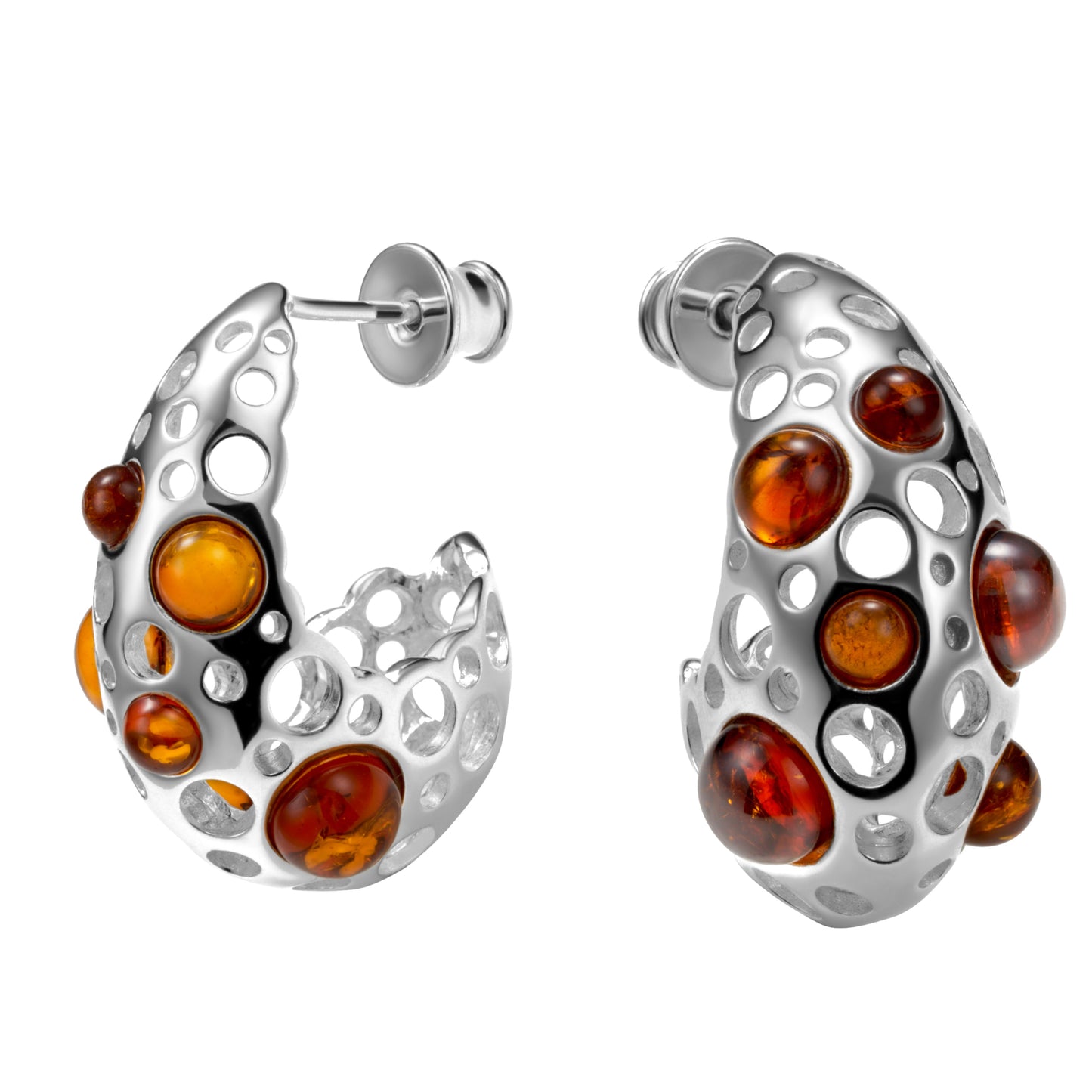 Silberohrringe mit Bernstein, Stecker aus 925 Silber, 23 x 12 x 20 mm, Anlaufgeschützt