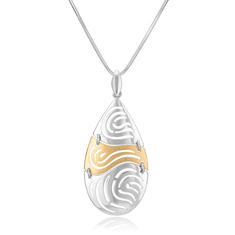 Tropfenförmiger Anhänger aus 925 Silber, Anlaufgeschützt, ca. 30 mm x 17 mm (ohne Kette)