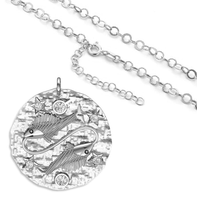 Rhodinierte breite Kette mit einem Sternzeichen Fische-Anhänger, aus 925 Silber, Breite ca 4,5 mm, Länge 42 + 8 cm