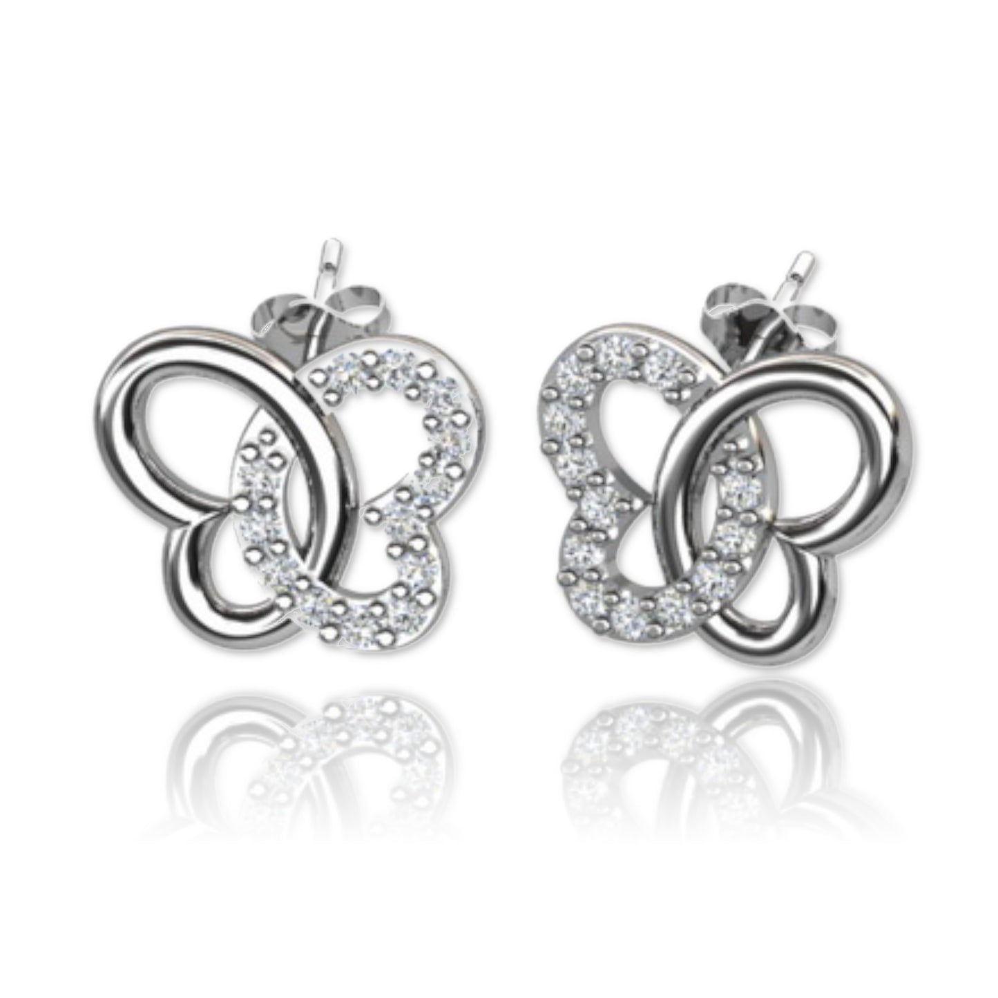 Ein Paar Kinderohrringe Schmetterlinge mit klarem Zirkonia, aus 925 Silber, 8 mm x 8 mm, Anlaufgeschützt