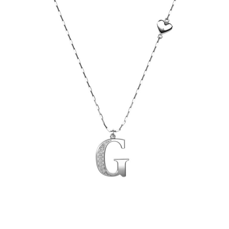 Ankerkette mit einem Buchstaben "G"-Anhänger und einem kleinen Herz, aus 925 Silber, Breite ca. 1 mm, Länge 42 + 3 cm