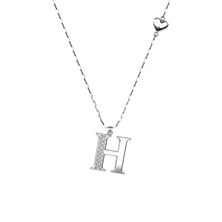 Ankerkette mit einem Buchstaben "H"-Anhänger und einem kleinen Herz, aus 925 Silber, Breite ca. 1 mm, Länge 42 + 3 cm