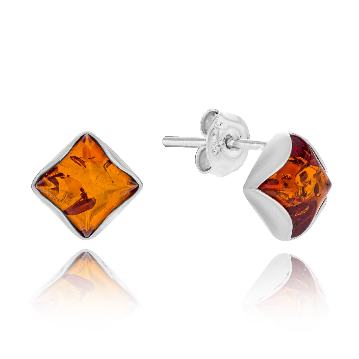 Silberohrringe mit Bernstein, Stecker aus 925 Silber, 9 mm x 9 mm, Anlaufgeschützt