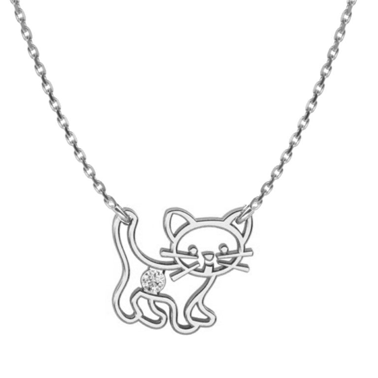 Ankerkette mit einem Katzen-Anhänger, aus 925 Silber, Anlaufgeschützt, Breite 0,6 mm, Länge 36+3 cm