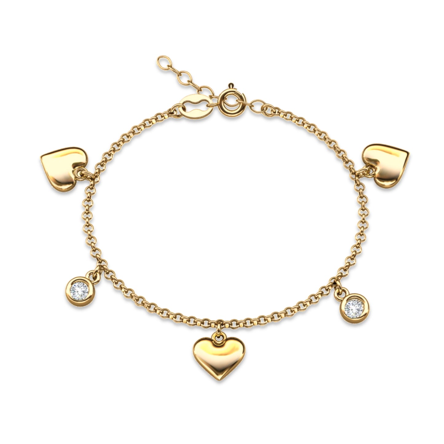 Ein vergoldetes Herzen-Armband aus 925 Silber, Anlaufgeschützt Breite 0,6 mm, Länge 16-19,5 cm