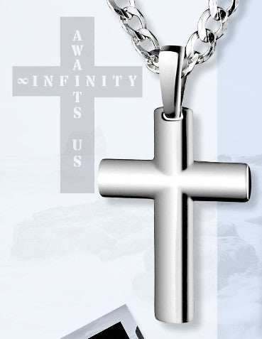 Kreuz mit Beschriftung auf der Rücksseite "Infinity Awaits Us", aus massivem Silber 925, Anlaufgeschützt, Größe: 35 mm x 22 mm (ohne Kette)