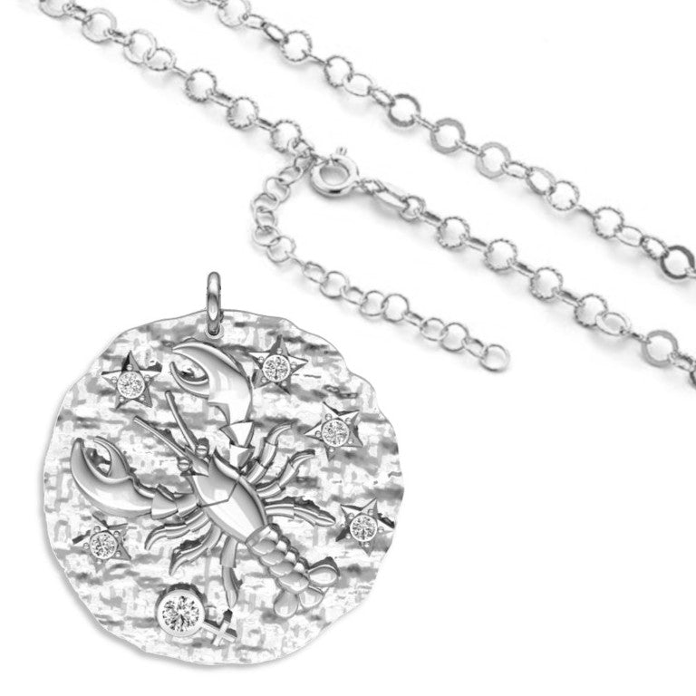 Rhodinierte breite Kette mit einem Sternzeichen Krebs-Anhänger, aus 925 Silber, Breite ca 4,5 mm, Länge 42 + 8 cm