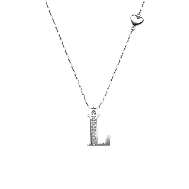 Ankerkette mit einem Buchstaben "L"-Anhänger und einem kleinen Herz, aus 925 Silber, Breite ca. 1 mm, Länge 42 + 3 cm