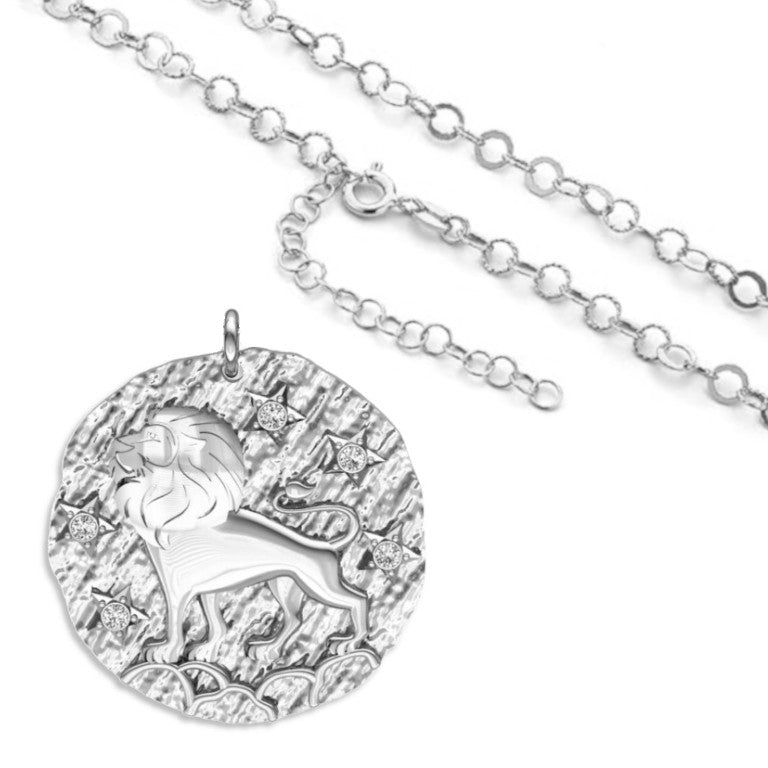 Rhodinierte breite Kette mit einem Sternzeichen Löwe-Anhänger, aus 925 Silber, Breite ca 4,5 mm, Länge 42 + 8 cm