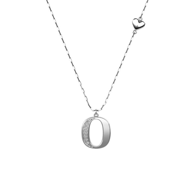 Ankerkette mit einem Buchstaben "O"-Anhänger und einem kleinen Herz, aus 925 Silber, Breite ca. 1 mm, Länge 42 + 3 cm