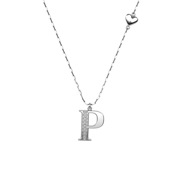 Ankerkette mit einem Buchstaben "P"-Anhänger und einem kleinen Herz, aus 925 Silber, Breite ca. 1 mm, Länge 42 + 3 cm