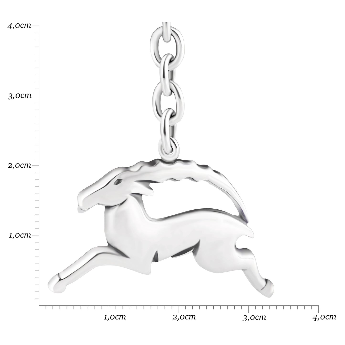 Schlüsselanhänger Steinbock aus 925 Silber, ca. 3 cm x 6 cm, anlaufgeschützt
