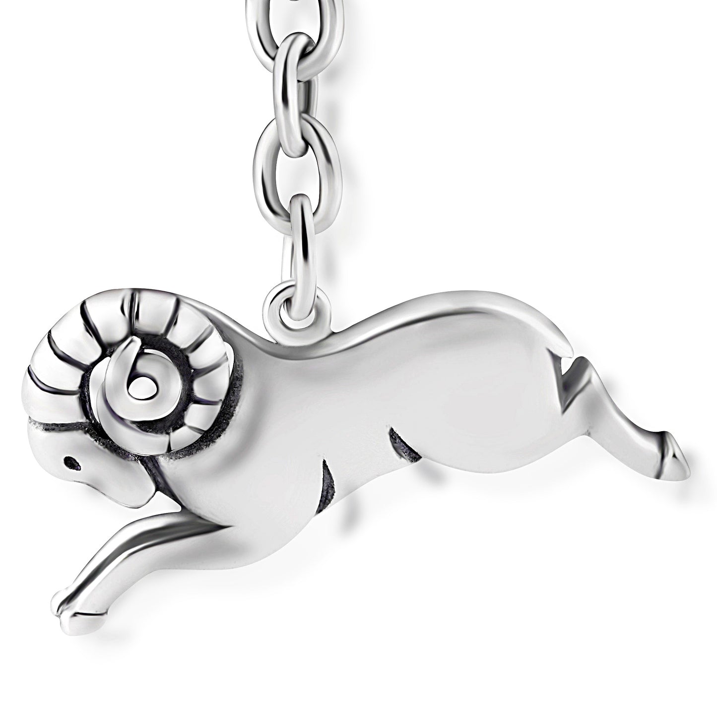 Schlüsselanhänger Widder aus 925 Silber, ca. 3 cm x 6 cm, anlaufgeschützt