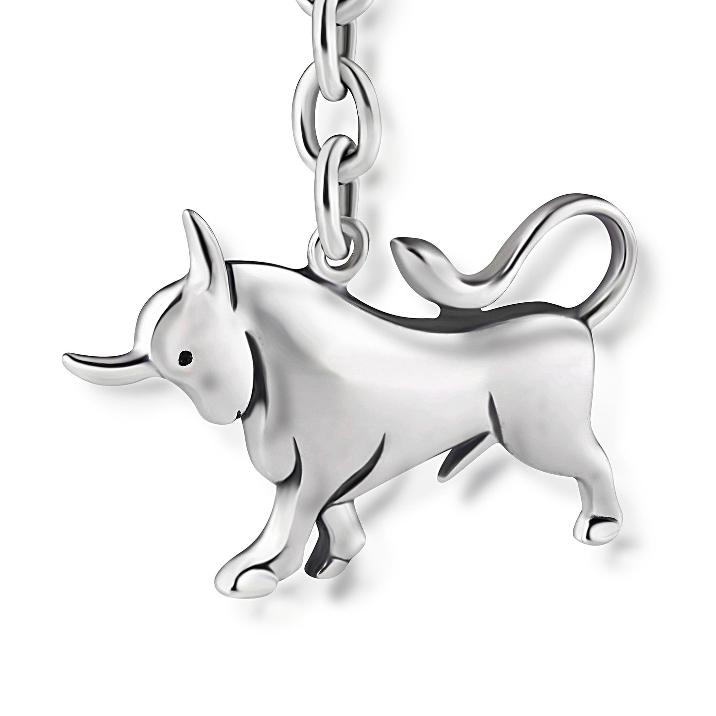 Schlüsselanhänger Stier aus 925 Silber, ca. 3 cm x 6 cm, anlaufgeschützt