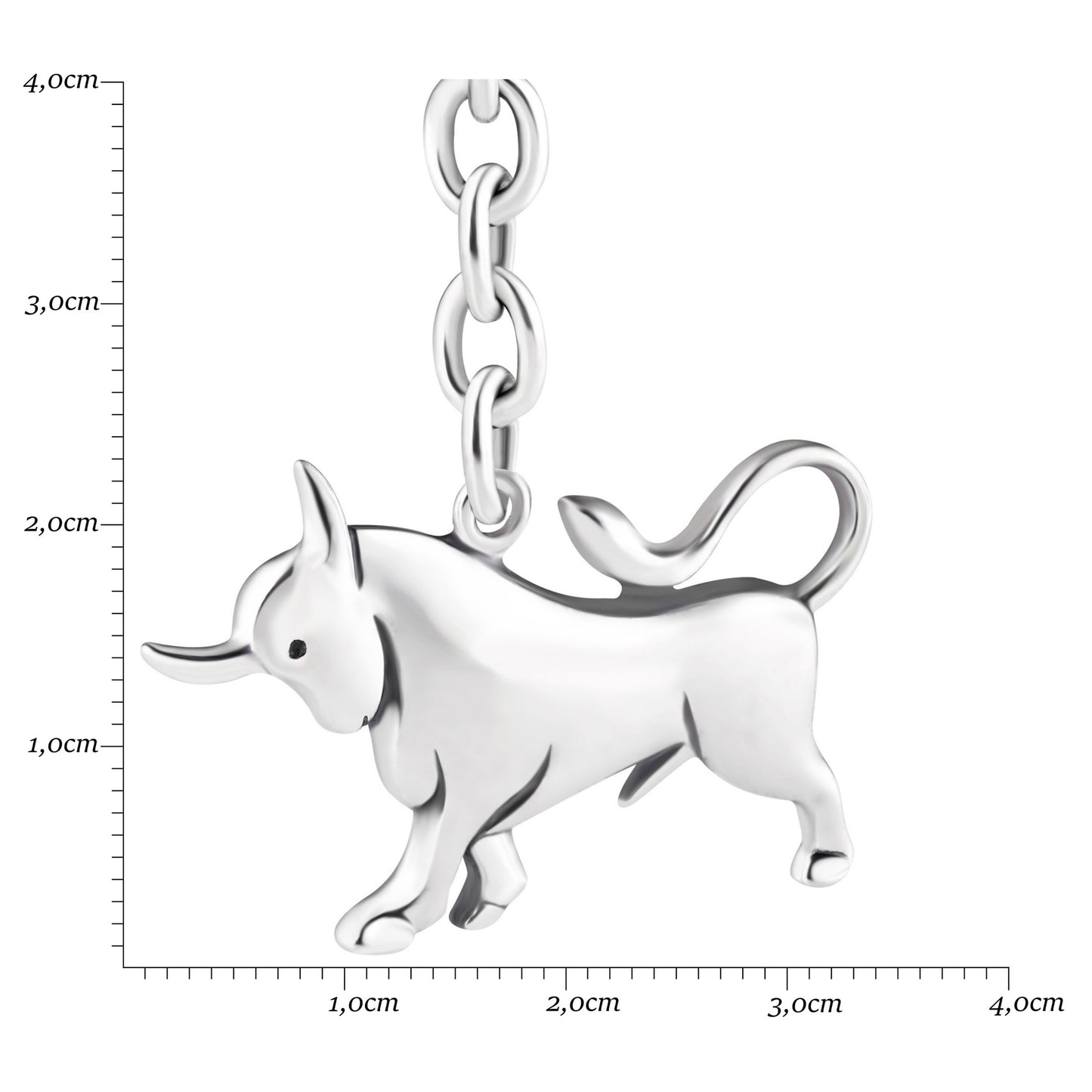 Schlüsselanhänger Stier aus 925 Silber, ca. 3 cm x 6 cm, anlaufgeschützt