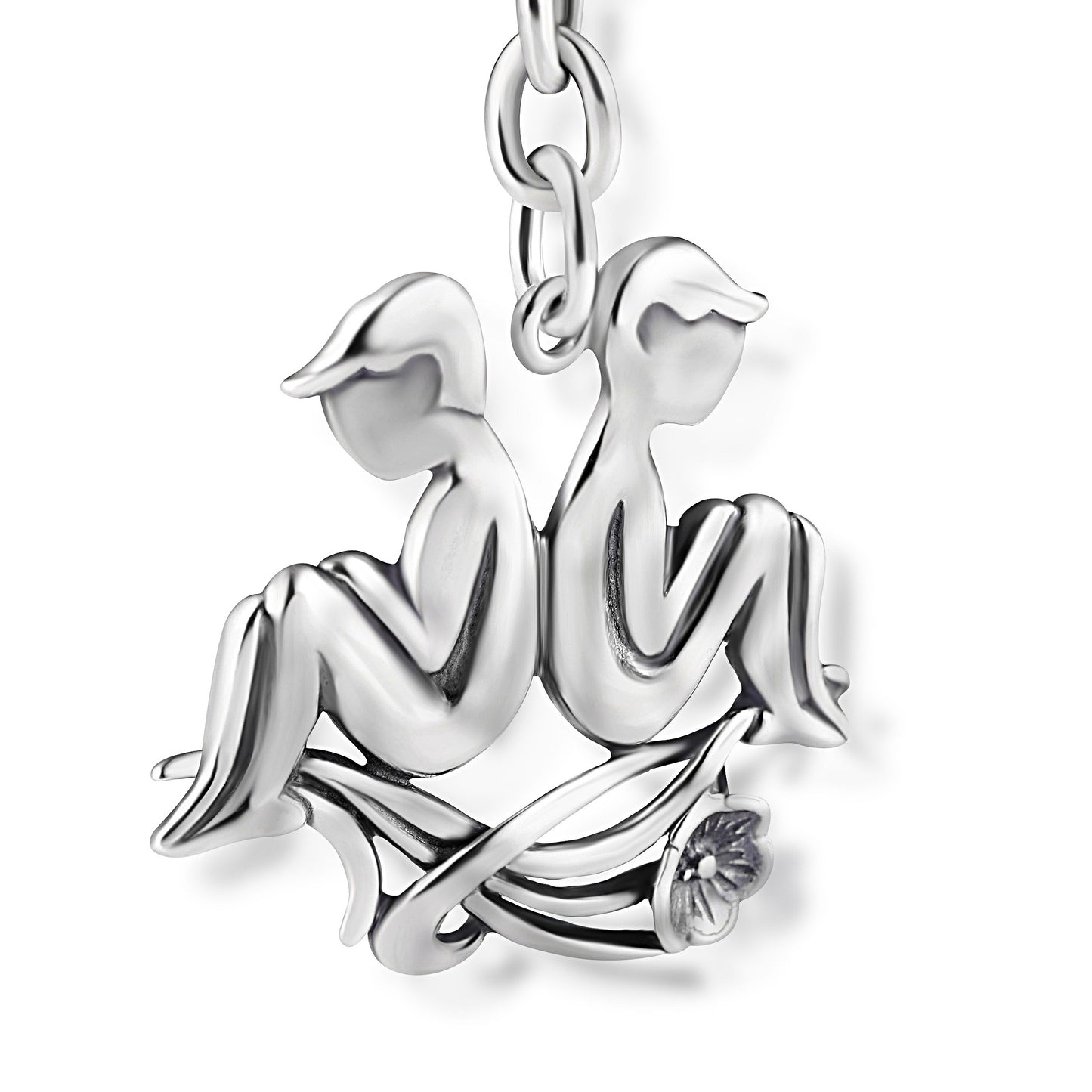 Schlüsselanhänger Zwillinge aus 925 Silber, ca. 3 cm x 6 cm, anlaufgeschützt