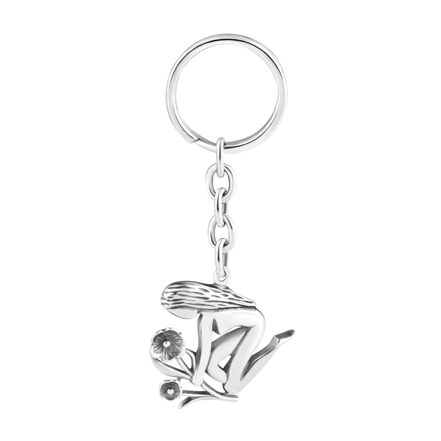 Schlüsselanhänger Jungfrau aus 925 Silber, ca. 3 cm x 6 cm, anlaufgeschützt