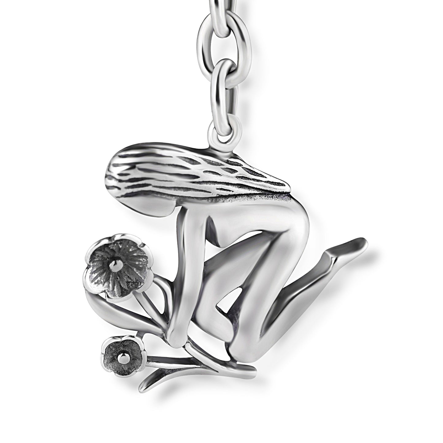 Schlüsselanhänger Jungfrau aus 925 Silber, ca. 3 cm x 6 cm, anlaufgeschützt