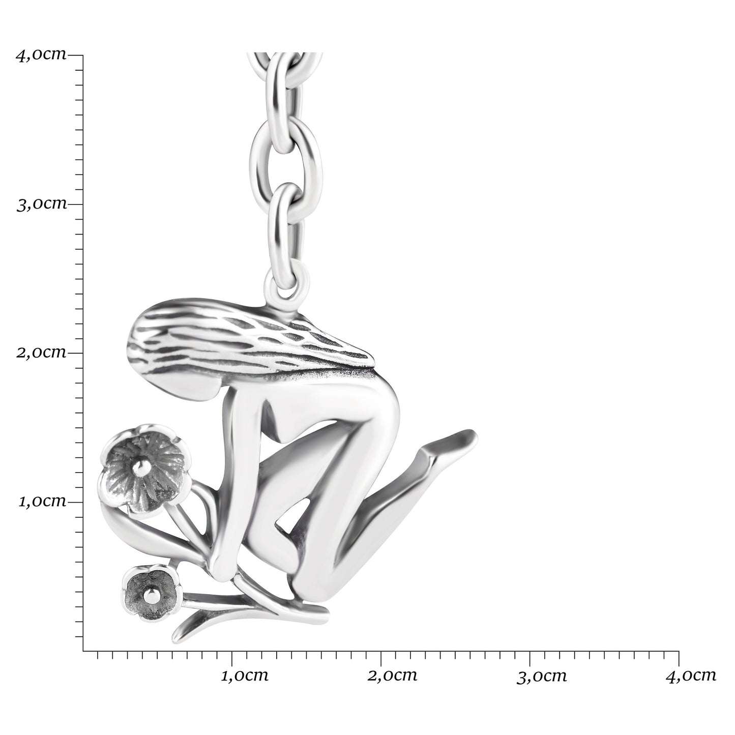 Schlüsselanhänger Jungfrau aus 925 Silber, ca. 3 cm x 6 cm, anlaufgeschützt