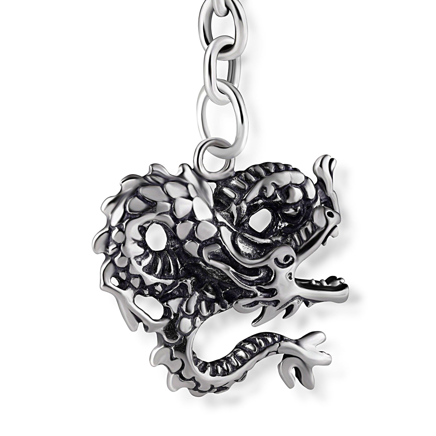 Schlüsselanhänger Drache aus 925 Silber, ca. 3 cm x 7 cm, anlaufgeschützt