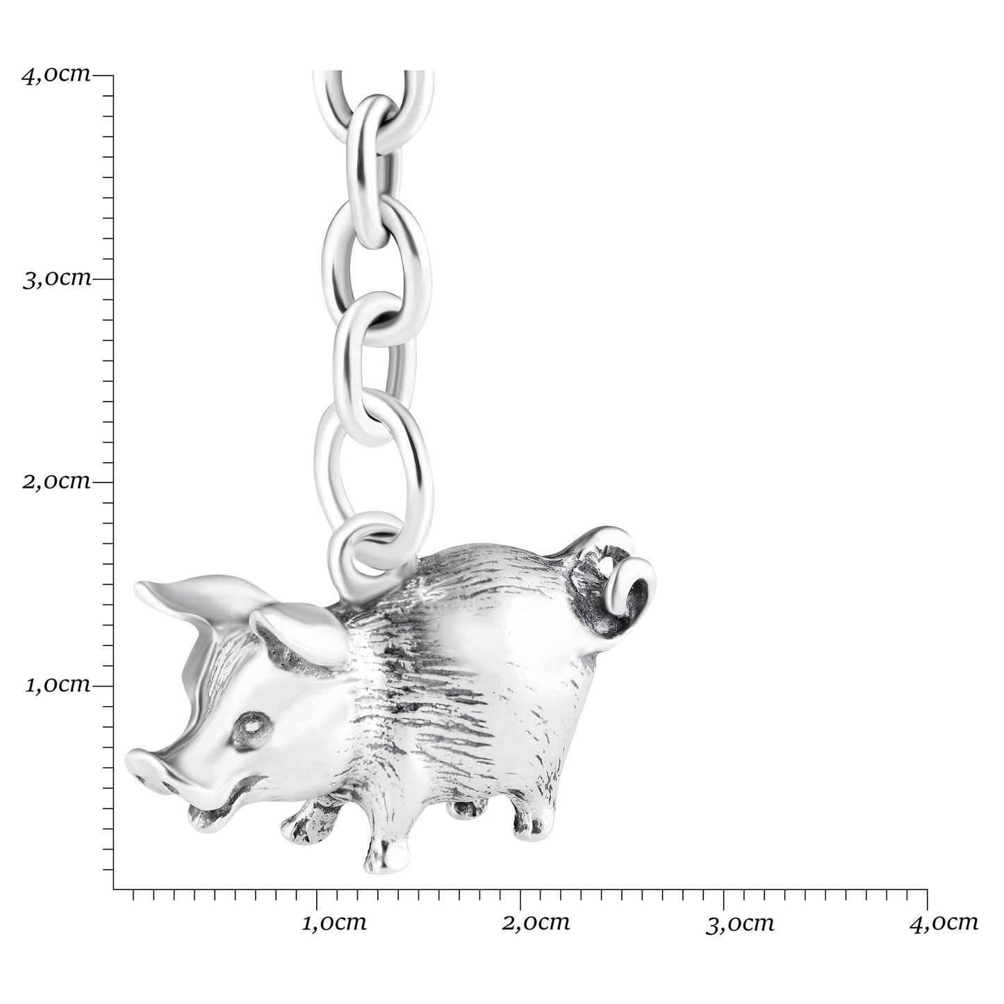 Schlüsselanhänger Glücksschwein aus 925 Silber, ca. 2,5 cm x 6 cm, anlaufgeschützt